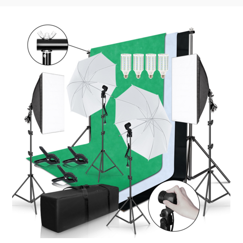 Photography Lighting Kit With Backdrop - طقم تصوير احترافي كامل من Gold