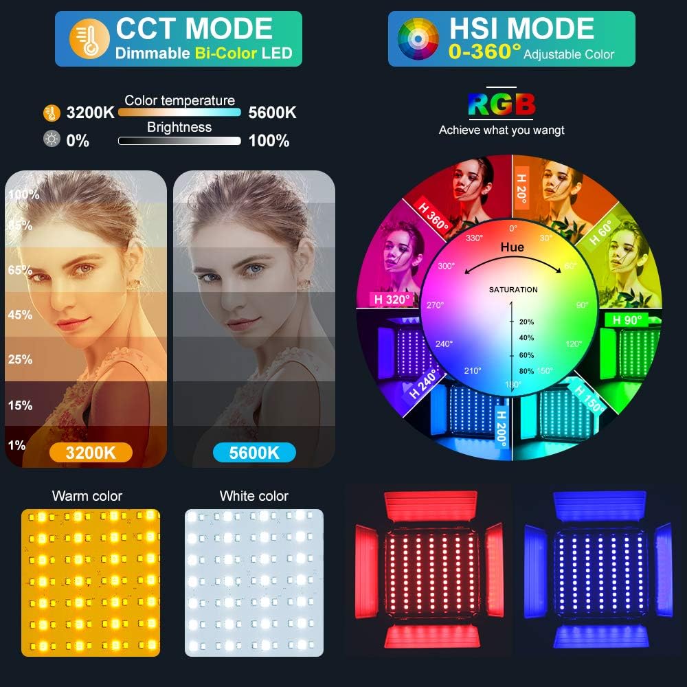 ضوء فيديو LED RGB مع تحكم عبر  - مراجعة Photography Video Lighting Kit وسعره
